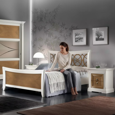 Meubles de chambre à coucher 3 pièces. Ensemble Lit Bois massif Tables de chevet 2x Lits Bois