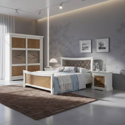 Meubles de chambre à coucher 3 pièces. Ensemble Lit Bois massif Tables de chevet 2x Lits Bois