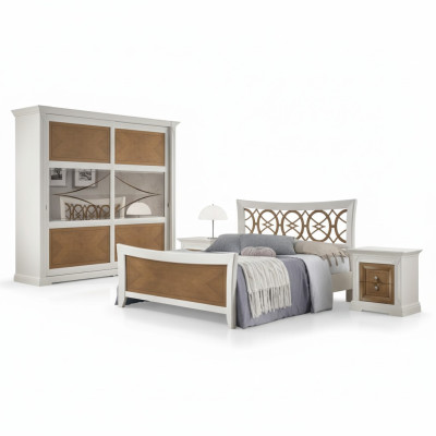 Meubles de chambre à coucher 3 pièces. Ensemble Lit Bois massif Tables de chevet 2x Lits Bois