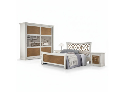 Meubles de chambre à coucher 3 pièces. Ensemble Lit Bois massif Tables de chevet 2x Lits Bois