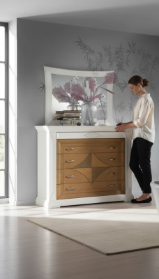 Commode avec miroir Buffets en bois Commodes Meubles 2pcs Blanc Italie