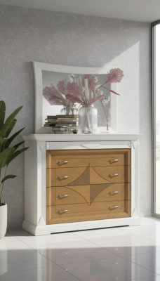 Commode avec miroir Buffets en bois Commodes Meubles 2pcs Blanc Italie