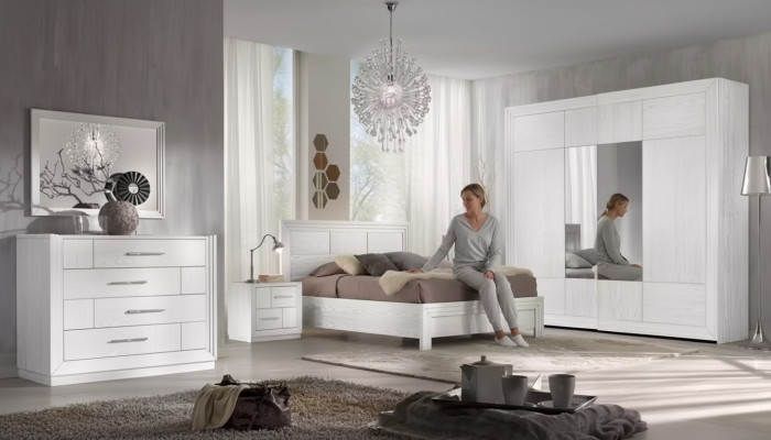 Ensemble de chambre de luxe complet Lit 2x Tables de chevet Armoire
