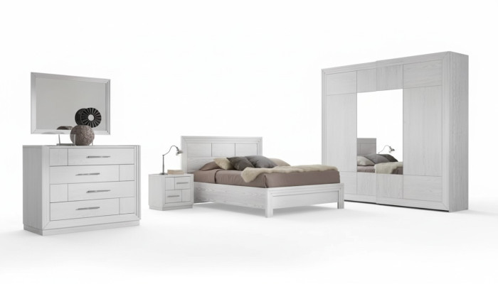 Ensemble de chambre de luxe complet Lit 2x Tables de chevet Armoire