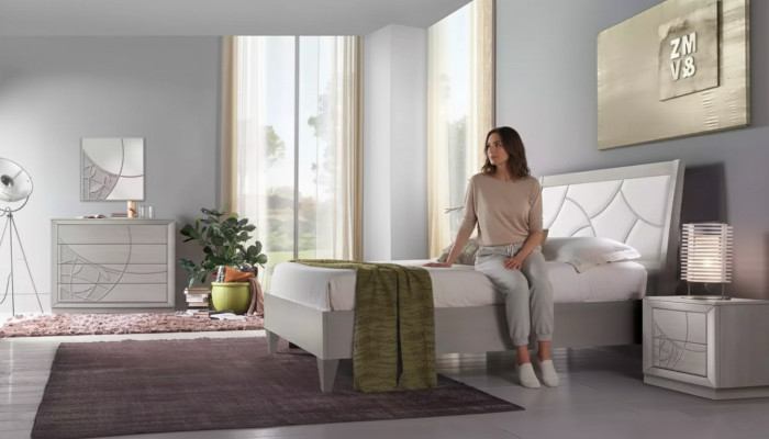 Ensemble de chambre à coucher Lit 2x Tables de chevet Console Lits Luxueux Rembourrages 5 pièces.