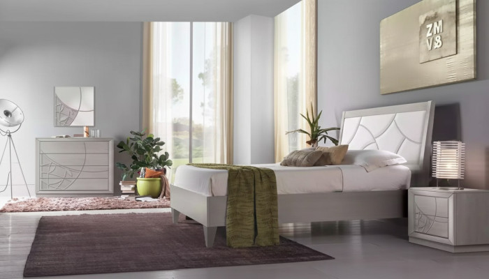 Ensemble de chambre à coucher Lit 2x Tables de chevet Console Lits Luxueux Rembourrages 5 pièces.