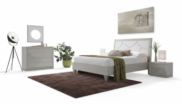 Ensemble de chambre à coucher Lit 2x Tables de chevet Console Lits Luxueux Rembourrages 5 pièces.