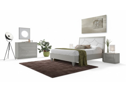 Ensemble de chambre à coucher Lit 2x Tables de chevet Console Lits Luxueux Rembourrages 5 pièces.