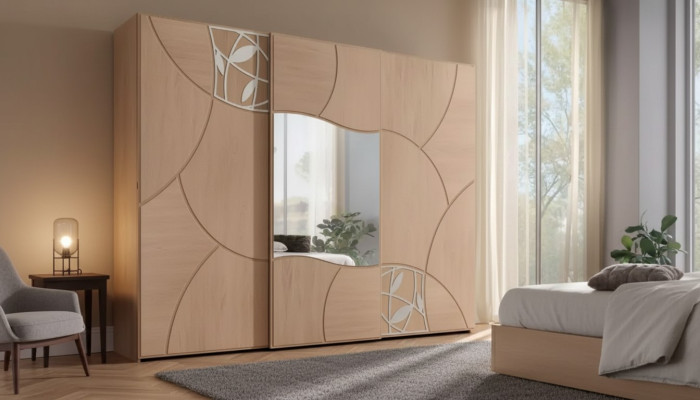 Porte coulissante de placard Armoire Chambre Mur en bois Miroir nouveau
