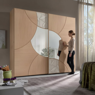Armoire avec portes coulissantes Chambre Armoire en Bois Marron Miroir
