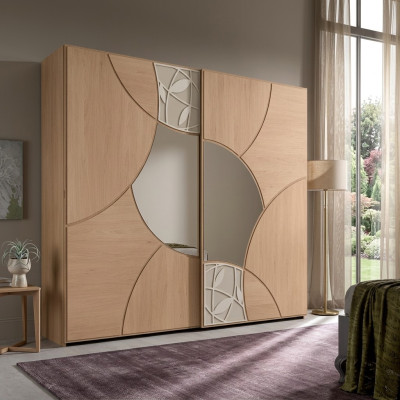 Armoire avec portes coulissantes Chambre Armoire en Bois Marron Miroir