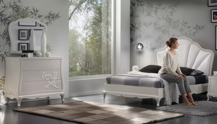 Ensemble de chambre de luxe 5 pièces. Lit 2x Tables de chevet Commode Meubles de designer