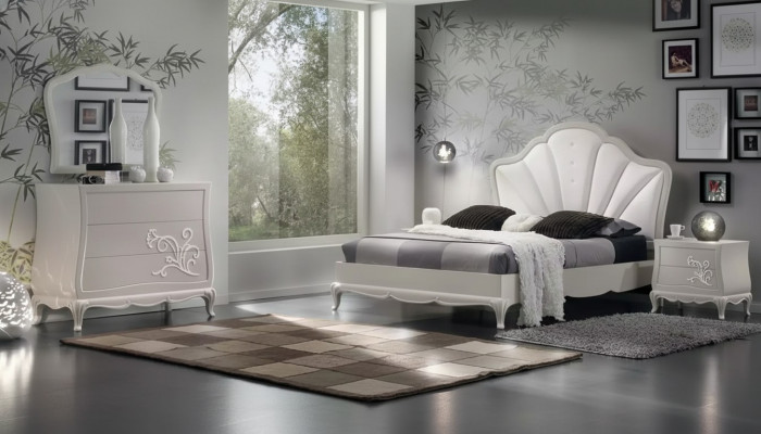 Ensemble de chambre de luxe 5 pièces. Lit 2x Tables de chevet Commode Meubles de designer