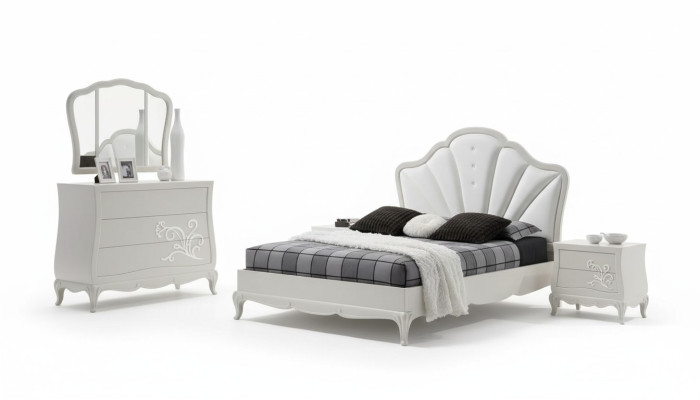 Ensemble de chambre de luxe 5 pièces. Lit 2x Tables de chevet Commode Meubles de designer