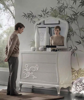 Commode de luxe avec miroir Commodes Console en bois Design moderne Gris