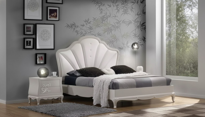 Chambre à coucher 3 pièces. Ensemble Lit 2x Tables de chevet Design moderne Lits gris