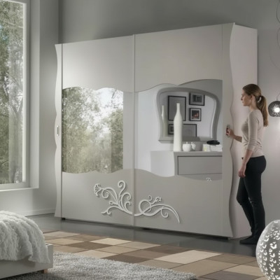 Armoire Armoire Mobilier de Luxe en Bois pour Chambre Gris Moderne