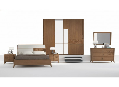 Ensemble de chambre 6 pièces. Lit de luxe 2x tables de chevet Armoire en bois neuf