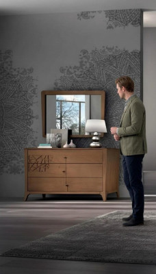 Commode de chambre avec miroir Meuble en bois Armoire Marron Moderne neuf