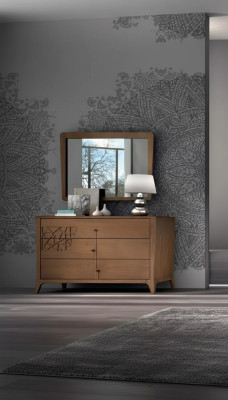 Commode de chambre avec miroir Meuble en bois Armoire Marron Moderne neuf