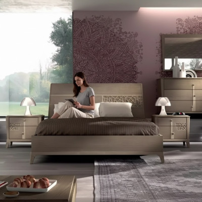 Ensemble de chambre à coucher Designer de luxe complet comprenant 2 tables de chevet 3 pièces.