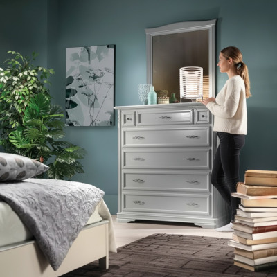 Commode avec miroir Mobilier Commode moderne en bois Chambre à coucher Blanc neuf