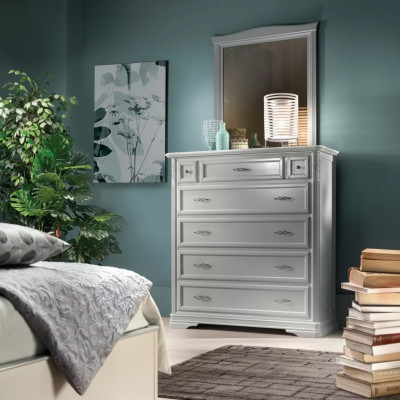 Commode avec miroir Mobilier Commode moderne en bois Chambre à coucher Blanc neuf