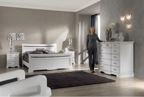 Lit 2x Tables de chevet 4 pièces Ensemble de chambre à coucher Moderne Luxueuse Chambre à coucher nouvelle