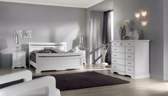 Lit 2x Tables de chevet 4 pièces Ensemble de chambre à coucher Moderne Luxueuse Chambre à coucher nouvelle