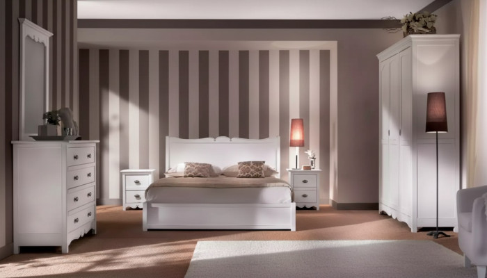 Chambre à coucher moderne Lit 2x Tables de chevet Commode Armoire Ensemble