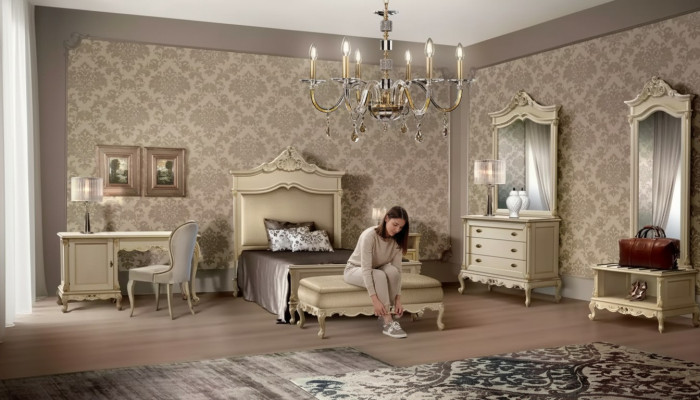 Ensemble de chambre à coucher Lit Table de chevet Bois Commode Luxe Moderne 7 pièces. nouveau