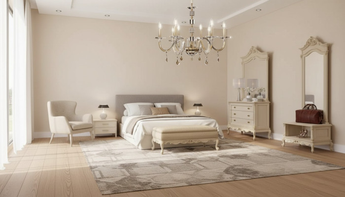 Ensemble de chambre à coucher Lit Table de chevet Bois Commode Luxe Moderne 7 pièces. nouveau