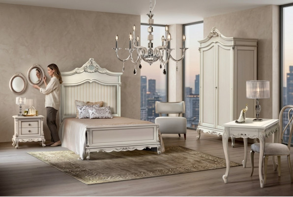 Ensemble de chambre à coucher Style Moderne Lit Table de chevet Bureau Mobilier 4 pièces.
