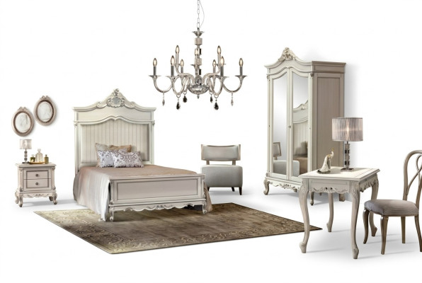 Ensemble de chambre à coucher Style Moderne Lit Table de chevet Bureau Mobilier 4 pièces.