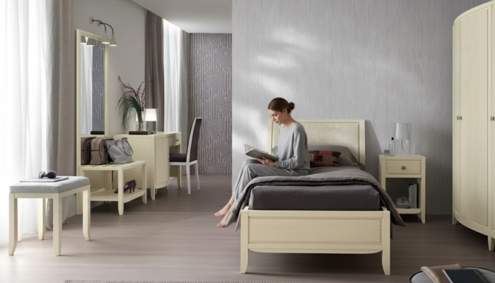 Ensemble complet de chambre de luxe Beige Bureau Lit Table de chevet neuf
