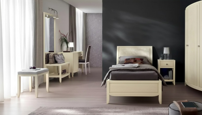 Ensemble complet de chambre de luxe Beige Bureau Lit Table de chevet neuf
