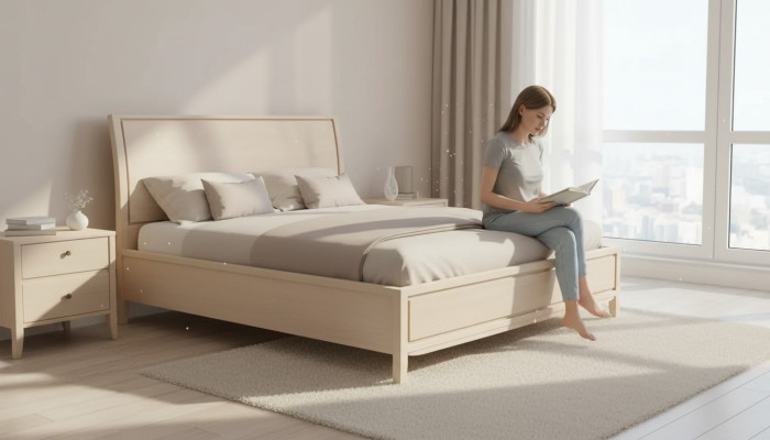 Lit double Lits Chambre à coucher Design de lit Mobilier de lit Lit en bois massif Nouveau
