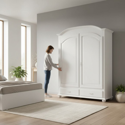 Armoire de luxe Meuble de chambre en bois blanc Mobilier