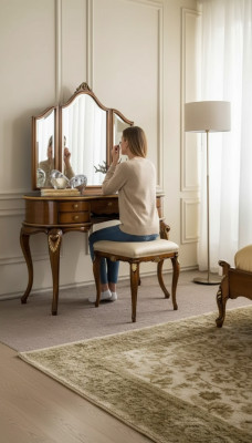 Coiffeuse Miroir Console de luxe Commode Chambre en bois Design neuf