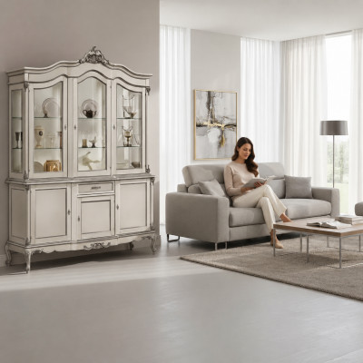 Vitrine Armoire en verre Bois massif Vitrine Buffet Salon italien Mobilier neuf