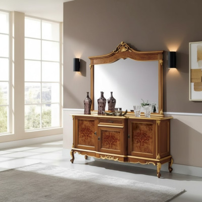 Set de meubles de style italien, deux pièces. Enfilade en bois massif avec miroir