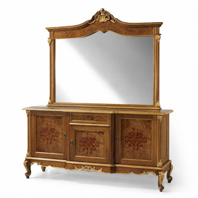Set de meubles de style italien, deux pièces. Enfilade en bois massif avec miroir