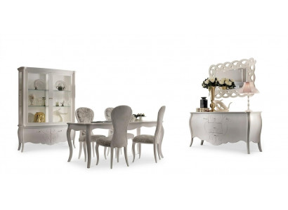 Ensemble de salle à manger 8 pièces. Table à manger 4 chaises Buffet Miroir Suite Blanc
