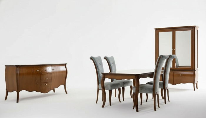 Ensemble complet Table à manger 4x chaises Salle à manger Ensemble Groupe de bois Vitrine 7pcs