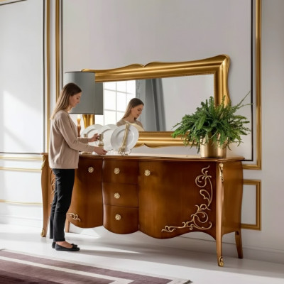 Buffet Mobilier italien Miroir Commode en deux parties Buffet Armoire en bois