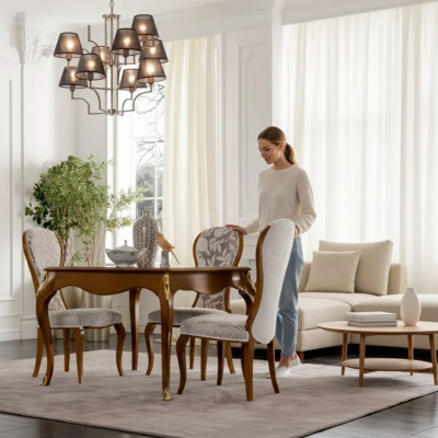 Ensemble de salle à manger de luxe Marron, Ensemble de table classique 4 chaises 5 pièces.
