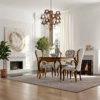Ensemble de salle à manger de luxe Marron, Ensemble de table classique 4 chaises 5 pièces.