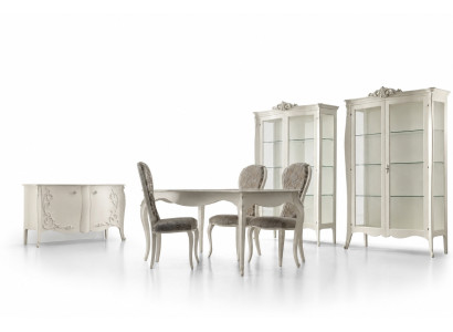 Ensemble de salle à manger de luxe 7 pièces en bois blanc Vitrine 4 chaises Table