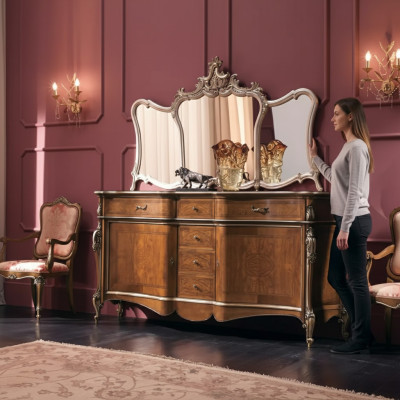 Bahut avec miroir Bahut de salon Design de meubles Armoire Marron neuf