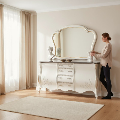 Buffet avec miroir Buffet de salon Mobilier en bois Design Blanc neuf
